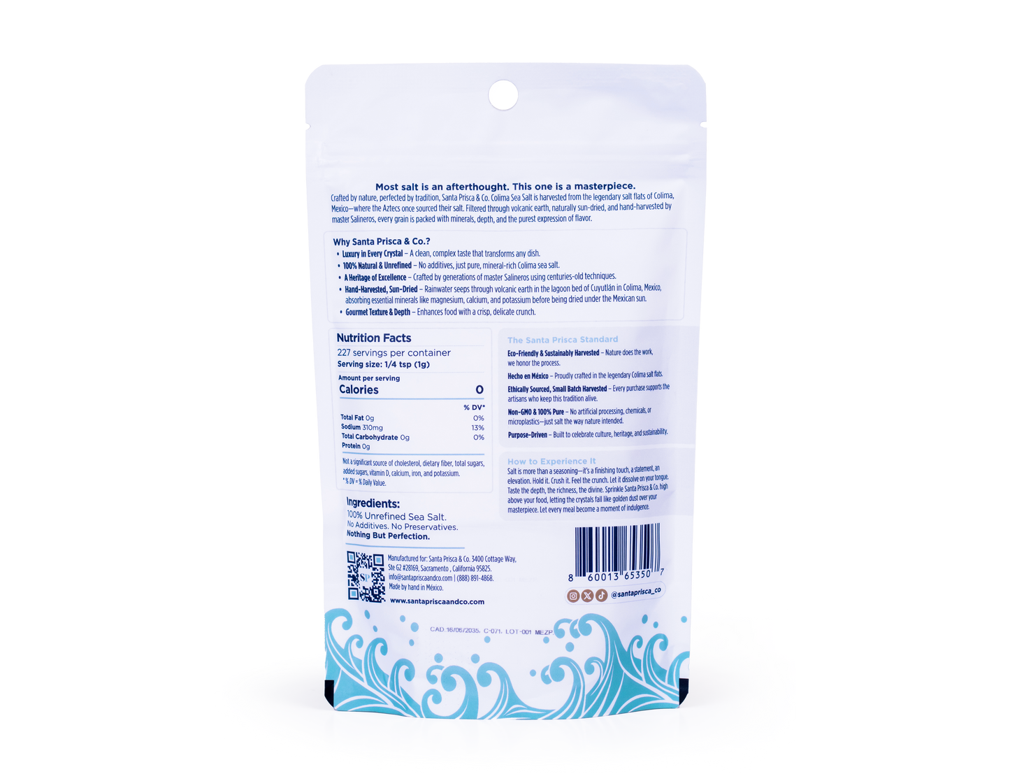 Santa Prisca & Co. Colima Sea Salt 8 oz package - back
